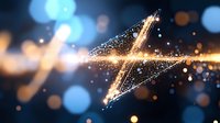 Glowing lightning bolt symbol with sparkles and bokeh effect on dark background, energy and power concept for business and technology designs.