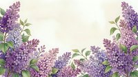 Purple lilac flowers with green leaves arranged on cream background, isolated botanical design element for spring decorations, wedding invitations, greeting cards, and floral artwork projects.
