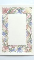 Watercolor floral border frame with pastel flowers and leaves on textured paper background for invitations, cards and decorative design projects.