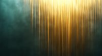 Abstract golden light rays streaming through dark emerald green atmosphere creating dramatic vertical lines and ethereal glowing effect. Artistic background.