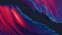 Vibrant abstract waves in red and blue colors create dynamic fluid motion against dark background, featuring flowing curves and dramatic color transitions.