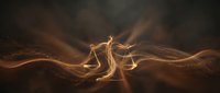 Golden scales of justice with flowing light trails and sparkling particles on dark background for legal and law firm branding materials.