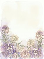 Delicate watercolor floral border with purple and cream flowers on soft pastel background for wedding invitations and feminine design projects.