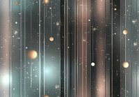 Abstract cosmic background with vertical light streaks, glowing orbs, and star particles on dark space backdrop. Perfect for futuristic designs.