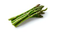 Fresh green asparagus bunch tied with twine on white background, isolated healthy vegetable for food and cooking projects, clean professional studio shot.