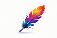 Vibrant rainbow colored feather with gradient effect from red to blue, surrounded by small dots on white background, isolated design element for creative projects.