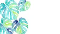 Watercolor monstera leaves in teal and green tones on white background, tropical botanical art for cards, prints, and home decor.