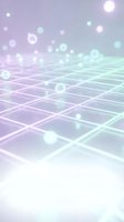 Futuristic digital grid with glowing particles and bokeh lights floating above geometric mesh surface in soft purple and cyan tones, representing technology, data, and innovation.