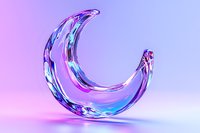 Translucent crescent shape with iridescent reflections in purple and blue gradient lighting on smooth surface, abstract modern design element for creative projects.