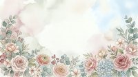 Watercolor floral frame with pink roses, eucalyptus leaves and delicate blooms on soft pastel background for wedding invitations and romantic designs.