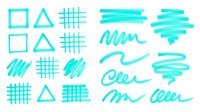 Turquoise marker stroke elements, grids, triangles, and wavy lines isolated on white background, ready for graphic design, web design, presentations, and creative projects.
