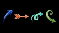 Four watercolor arrows in blue, orange, teal, and green isolated on transparent background, ready for stickers, t-shirt design, clipart, and print on demand use.