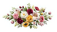Elegant floral arrangement with colorful roses and buds on transparent background for wedding invitations, greeting cards and romantic designs.