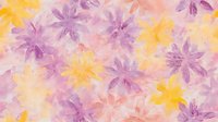 Delicate watercolor floral pattern with purple and yellow flowers on soft pink background creates dreamy romantic mood. Seamless repeat design for fabric and paper.