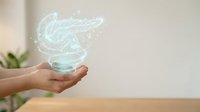 Digital holographic brain floating above open palm showcasing artificial intelligence, neural networks, and futuristic medical technology concepts.