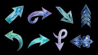 Watercolor arrow collection with curved and straight directional pointers in blue, teal, and purple tones. Isolated on transparent background, ready for clipart, t-shirt design, print-on-demand, sublimation, and sticker applications.