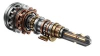 Automotive transmission gear assembly with detailed internal components showing mechanical engineering precision for industrial manufacturing concepts.