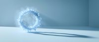 Glowing blue crystalline sphere with sharp ice-like spikes radiating outward, casting dramatic shadow on white surface against soft blue background, suitable for sci-fi, technology, and abstract design projects.