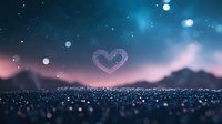 Glowing heart constellation against starry night sky with aurora borealis and bokeh lights creating magical romantic atmosphere. Dreamy landscape for valentines.