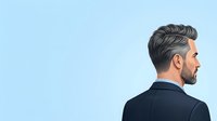 Generated male professional with dark hair and beard wearing black shirt, shown in profile against light blue background, suitable for corporate, business, and lifestyle design projects.