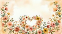Watercolor floral frame with heart shape, roses and wildflowers in warm peach tones, copy space for wedding or Valentine greeting card.