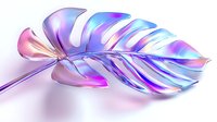 Iridescent monstera leaf in holographic colors with pink, purple, and blue metallic sheen on white background, isolated botanical design element.