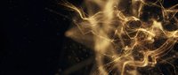 Golden glowing particles and light waves burst on dark background, creating luxury abstract energy effect for premium designs.