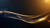 Elegant golden waves flow across dark background with glowing particles and light effects creating dynamic abstract composition for luxury designs and backgrounds.