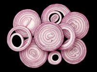 Red onion slices isolated on transparent background, ready for culinary design projects, recipe graphics, food packaging, cooking blogs, restaurant menus, and print-on-demand kitchen products.