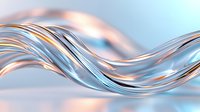 Flowing metallic silver and rose gold waves create dynamic curved lines against light blue background, abstract luxury design element for modern backgrounds.