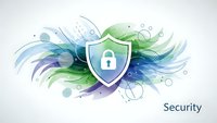 Digital security shield with colorful abstract watercolor splashes and flowing elements representing cybersecurity and data protection concepts.