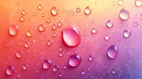 Water drops on gradient colored surface with orange, pink and purple tones creating abstract macro photography effect. Condensation pattern with realistic droplets.