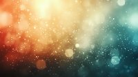 Dreamy orange and teal bokeh background with glowing particles and soft blurred lights creates atmospheric cosmic effect for creative designs.