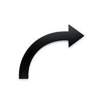 Black curved arrow pointing right on white background isolated for graphic design and presentation use.