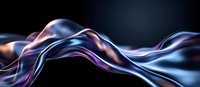 Flowing abstract waves in blue and purple colors create dynamic motion effect against dark background. Smooth glossy curves with light reflections form elegant pattern.