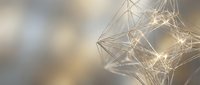 Abstract golden geometric network structure with glowing nodes and connecting lines on soft blurred background for technology and innovation concepts.