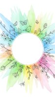 Watercolor spring frame with birds, butterflies and floral elements in pastel colors. Round white space for text or logo design projects.