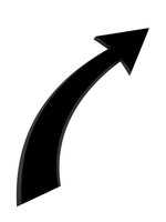 Black curved arrow pointing upward and right on white background isolated for graphic design and business presentations.