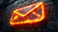 Burning envelope symbol glowing with intense fire and smoke against dark brick wall, dramatic lighting creates mysterious atmosphere for communication concept.