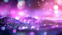 Magical purple and pink glowing particles flowing in waves with bokeh light effects on dark background, creating dreamy atmospheric abstract composition.