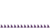 Isolated row of purple gnome figurines on white background, ready for design use on merchandise and promotional materials.