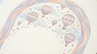 Dreamy hot air balloons floating among pastel clouds and stars in soft watercolor style for nursery decor and children's design projects.