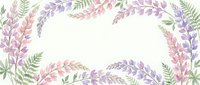Watercolor floral frame with purple and pink wildflowers, ferns and botanical elements on white background for wedding invitations and spring designs.