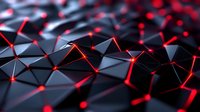 Glowing red network connections on dark geometric triangular surface with futuristic pattern. Abstract technology background for digital transformation concepts.
