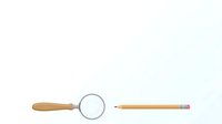 Wooden handle magnifying glass and pencil isolated on white background for design projects and educational materials.