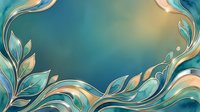Elegant teal and gold floral frame with swirling leaves on a soft gradient background, perfect for luxury invitations and social media banners.