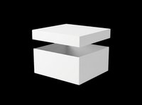 White and gray open box with lid isolated on transparent background, ready for product packaging design, e-commerce mockups, print-on-demand, and sublimation projects.