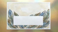 Elegant feather border frame with watercolor leaves creating decorative corner elements on textured background for invitations and stationery design.