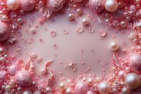 Elegant pink pearl background with water drops and bubbles creating luxurious frame border, perfect for beauty, cosmetic, wedding or romantic design projects and presentations.