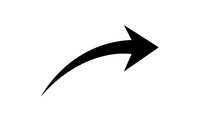 Black curved arrow pointing right on white background isolated for graphic design and presentation use.